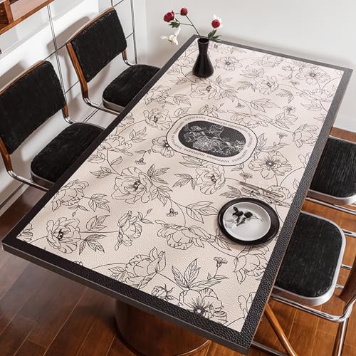 Rechteckige, Nicht Waschbare Tischmatte Aus PVC Mit Farbblockierungsmuster,Verschleißfest,Wasserdicht Und Ölbeständig,Geeignet For Esstisch,Fernsehschrank,Terrasse(White Flowers,35.4x55.1in) von XUZAOJUN