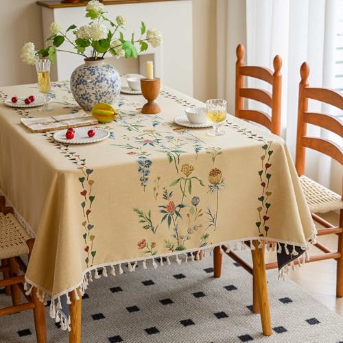 Rechteckige, Rustikale,Ethnische Jacquard-Tischdecke,Dekorative,Dicke Tischdecke,Waschbar,Wiederverwendbar,For Esszimmer,Garten,Couchtisch,Fernsehständer,Picknick(Flowers,39.4x63in) von XUZAOJUN