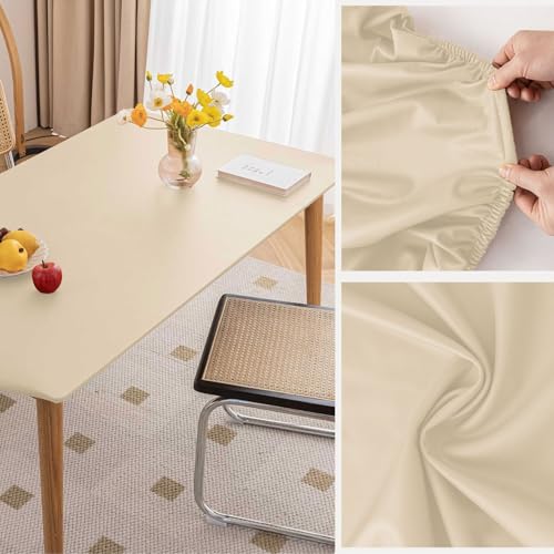 Rechteckige, Vollständig Umhüllende, Wasserdichte Und Ölfeste Tischdecke Esstische,Couchtisch,Stoff,Tischdecke,Wiederverwendbar,Geeignet Küche Und Esszimmer,Party(Cream,35.4x35.4in) von XUZAOJUN