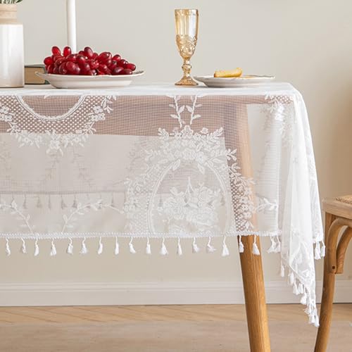 Rechteckige, Weiße Spitzen-Tischdecke Aus Polyester, Dekorativer Tischschutz, Waschbar Und Wiederverwendbar For Garten, Bankett, Kaffeetisch, Picknick, Party(Floral,53.1x53.1in) von XUZAOJUN