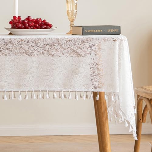 Rechteckige, Weiße Spitzen-Tischdecke Aus Polyester, Dekorativer Tischschutz, Waschbar Und Wiederverwendbar For Garten, Bankett, Kaffeetisch, Picknick, Party(Small Flower,53.1x118.1in) von XUZAOJUN