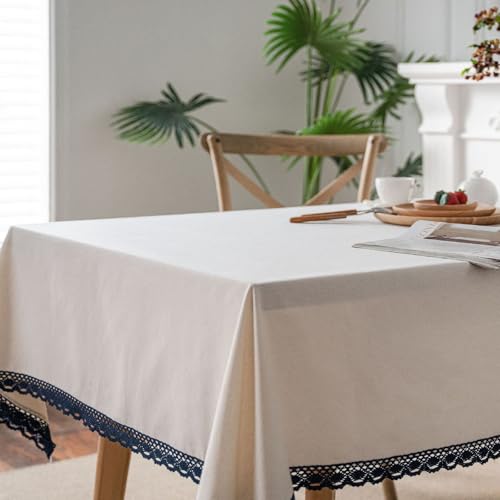 Rechteckige,Dekorative,Bedruckte,Rustikale Tischdecke Aus Baumwolle Und Leinen Mit Spitzenspitze,Esstisch-Schutzunterlage,Waschbar,For Garten, Esstisch,Terrasse,Picknick(Plain,55.1x86.6in) von XUZAOJUN