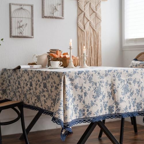 Rechteckige,Dekorative,Bedruckte,Rustikale Tischdecke Aus Baumwolle Und Leinen Mit Spitzenspitze,Esstisch-Schutzunterlage,Waschbar,For Garten, Esstisch,Terrasse,Picknick(Roses,55.1x78.7in) von XUZAOJUN