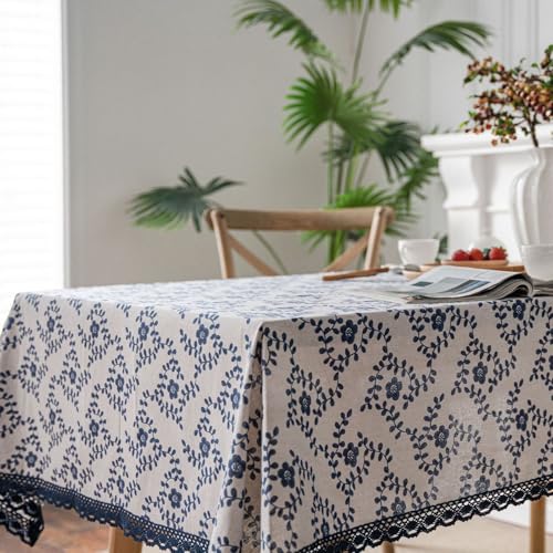 Rechteckige,Dekorative,Bedruckte,Rustikale Tischdecke Aus Baumwolle Und Leinen Mit Spitzenspitze,Esstisch-Schutzunterlage,Waschbar,For Garten, Esstisch,Terrasse,Picknick(Vine leaves,55.1x78.7in) von XUZAOJUN