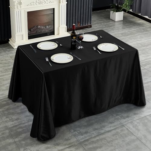 Rechteckige,Dekorative Tischdecke Aus Weißem Und Schwarzem Polyester,Knitterfrei,Waschbar Und Wiederverwendbar,For Konferenzräume,Hotels,Büros,Hochzeiten,Bankette(Black,63x70.9in) von XUZAOJUN