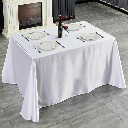 Rechteckige,Dekorative Tischdecke Aus Weißem Und Schwarzem Polyester,Knitterfrei,Waschbar Und Wiederverwendbar,For Konferenzräume,Hotels,Büros,Hochzeiten,Bankette(White,59.1x82.7in) von XUZAOJUN
