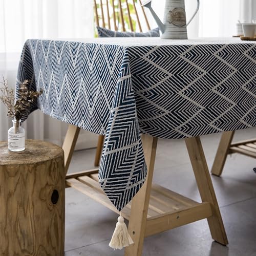 Rechteckige,Geometrische,Dekorative,Dicke Tischdecke Aus Baumwollleinen,Schutzpolster For Esstisch,Waschbar,Wiederverwendbar,For Partys,Esszimmer,Fernsehständer(Blue,53.1x53.1in) von XUZAOJUN