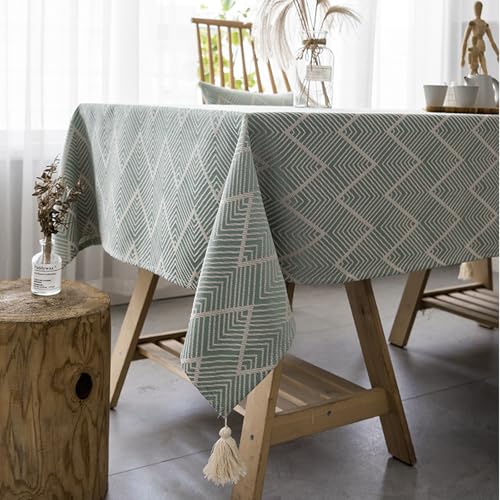 Rechteckige,Geometrische,Dekorative,Dicke Tischdecke Aus Baumwollleinen,Schutzpolster For Esstisch,Waschbar,Wiederverwendbar,For Partys,Esszimmer,Fernsehständer(Green,53.1x78.7in) von XUZAOJUN