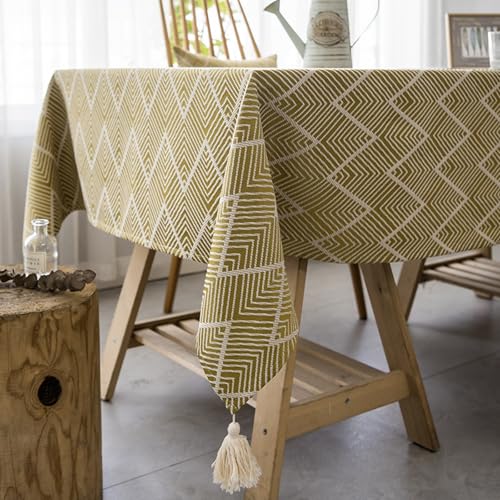 Rechteckige,Geometrische,Dekorative,Dicke Tischdecke Aus Baumwollleinen,Schutzpolster For Esstisch,Waschbar,Wiederverwendbar,For Partys,Esszimmer,Fernsehständer(Yellow,53.1x102.4in) von XUZAOJUN
