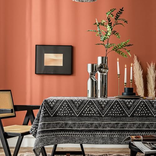 Rechteckige,Waschbare Tischdecke,Wiederverwendbarer Tischschutz,Knitterfreie Tischdecke Aus Baumwolle Und Leinen,Küchentischdekoration, Geeignet For Esszimmer(Black,55.1x86.6in) von XUZAOJUN