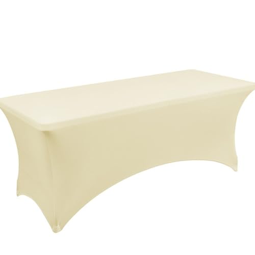Rechteckige Schwarz-weiße Stretch-Polyester-Tischdecke (für Standard-Klapptische) Schutzhülle, Waschbar, For Hochzeiten, Messen,Verkaufsstände(Beige,6ft) von XUZAOJUN