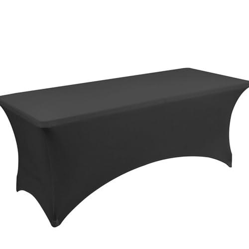 Rechteckige Schwarz-weiße Stretch-Polyester-Tischdecke (für Standard-Klapptische) Schutzhülle, Waschbar, For Hochzeiten, Messen,Verkaufsstände(Black,6ft) von XUZAOJUN
