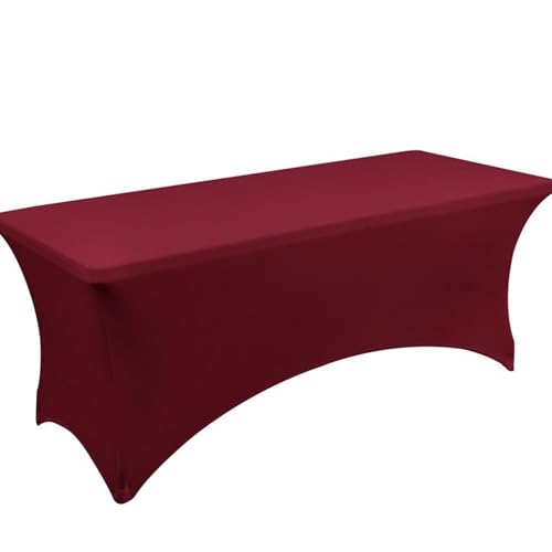 Rechteckige Schwarz-weiße Stretch-Polyester-Tischdecke (für Standard-Klapptische) Schutzhülle, Waschbar, For Hochzeiten, Messen,Verkaufsstände(Burgundy,6ft) von XUZAOJUN