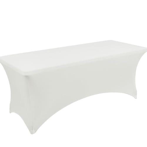 Rechteckige Schwarz-weiße Stretch-Polyester-Tischdecke (für Standard-Klapptische) Schutzhülle, Waschbar, For Hochzeiten, Messen,Verkaufsstände(White,8ft) von XUZAOJUN