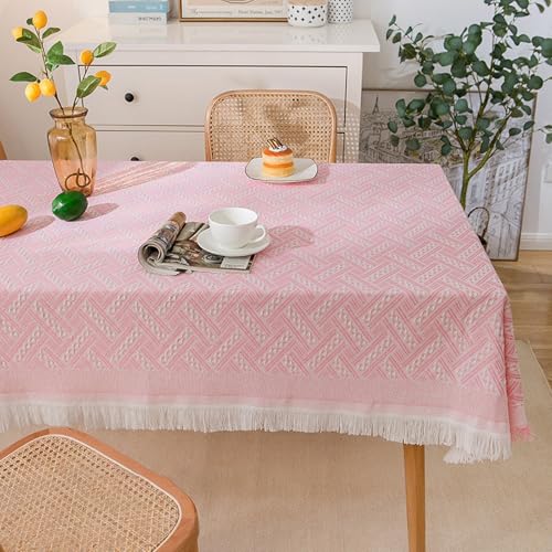 Rechteckige Weiße Literarische Tischdecke,Waschbare Hochwertige Couchtischdecke Aus Baumwolle Und Leinen,Französische Hotelspitze, For Ess-,Party- Und Banketttische(T- Pink,90.6x110.2in) von XUZAOJUN