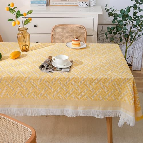 Rechteckige Weiße Literarische Tischdecke,Waschbare Hochwertige Couchtischdecke Aus Baumwolle Und Leinen,Französische Hotelspitze, For Ess-,Party- Und Banketttische(T-Yellow,70.9x165.4in) von XUZAOJUN