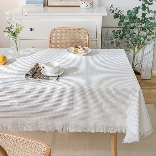 Rechteckige Weiße Literarische Tischdecke,Waschbare Hochwertige Couchtischdecke Aus Baumwolle Und Leinen,Französische Hotelspitze, For Ess-,Party- Und Banketttische(W- Milk White,35.4x94.5in) von XUZAOJUN