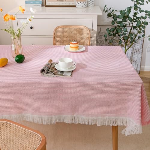 Rechteckige Weiße Literarische Tischdecke,Waschbare Hochwertige Couchtischdecke Aus Baumwolle Und Leinen,Französische Hotelspitze, For Ess-,Party- Und Banketttische(W- Pink,35.4x70.9in) von XUZAOJUN