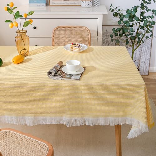Rechteckige Weiße Literarische Tischdecke,Waschbare Hochwertige Couchtischdecke Aus Baumwolle Und Leinen,Französische Hotelspitze, For Ess-,Party- Und Banketttische(W-Yellow,90.6x133.9in) von XUZAOJUN