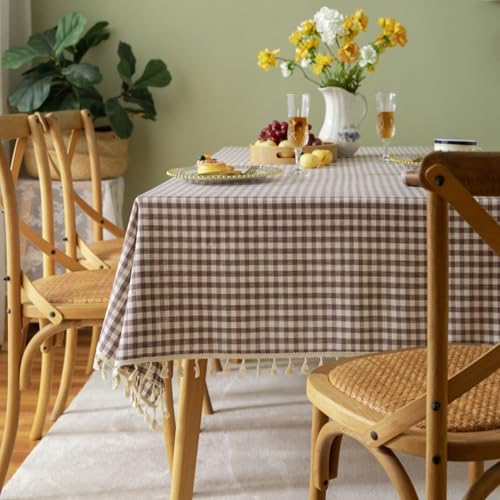 Rechteckiger Baumwoll-Leinenstoff,Kleine,Frisch Karierte Tischdecke,Couchtischdecke Mit Quaste,Waschbar,Wiederverwendbar,Geeignet Küche,Esszimmer,Garten(Dark Curry,47.2x70.9in) von XUZAOJUN