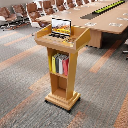 Rednerpultständer Aus Holz Mit Rädern, Bewegliche Rednerpulte Und Podien, Hochwertige Podien For Kirchen, Hochzeiten, Klassenzimmer, Konferenzen(Gold,With wheels) von XUZAOJUN
