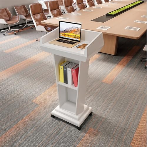 Rednerpultständer Aus Holz Mit Rädern, Bewegliche Rednerpulte Und Podien, Hochwertige Podien For Kirchen, Hochzeiten, Klassenzimmer, Konferenzen(White,With wheels) von XUZAOJUN