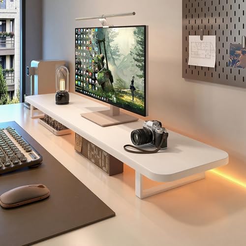 Schreibtischaufbewahrung Fürs Büro, Desktop-Computer-Riser Fürs Spielzimmer, Monitorständer, Laptopständer, Schreibtisch-Aufbewahrungsregal Fürs Büro(White,39.4x9.4x3.5in) von XUZAOJUN