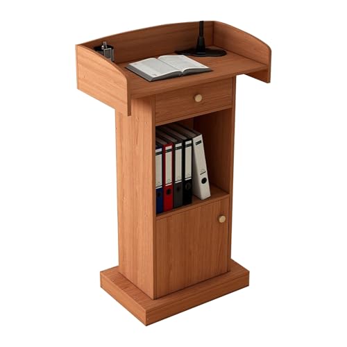 Stehender Rednerpultständer, Konferenz-Debattiertisch, Weißer Arbeitsplatz Mit Lagerregal, Geeignet For Reden, Hochzeiten, Klassenzimmer Und Konferenzen(Rosewood color) von XUZAOJUN
