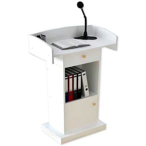 Stehender Rednerpultständer, Konferenz-Debattiertisch, Weißer Arbeitsplatz Mit Lagerregal, Geeignet For Reden, Hochzeiten, Klassenzimmer Und Konferenzen(White) von XUZAOJUN