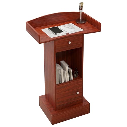 Stehendes Podium Aus Holz, Kanzel Mit Robustem Sockel, Podiumständer Aus Holz For Podiumspräsentationen, Kirchen, Klassenzimmer, Konferenzen, Hochzeitsreden(Red,With doors) von XUZAOJUN