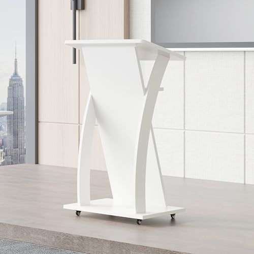 Teacher's Rolling Lectern,Lectern Stand With Lockable Wheels,Wooden Church Pulpit With Storage Space,Suitable For Restaurants,Churches,Seminars,Schools(White) von XUZAOJUN