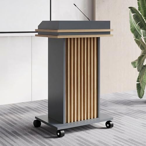 Tragbarer Stehpultständer Mit 4 Feststellrädern,Podium Mit Stauraum,Empfangstresen Aus Holz,Kirche,Klassenzimmer,Büro,Konferenztisch,Ergonomisches Design(Gray B) von XUZAOJUN