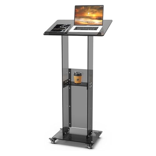 Tragbares Stehpult,Schwarzes Acrylpodium Mit Ablagefläche,Mit Leseplattform, Ideal For Klassenzimmer,Hochzeiten,Konferenzen,Konzerte,Professionelle Präsentationen(Black with wheels) von XUZAOJUN