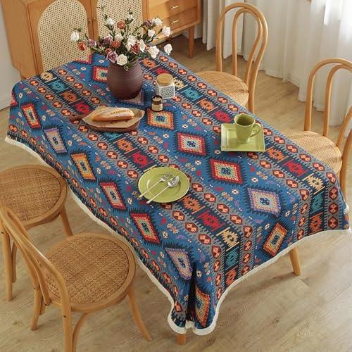Verdickte Tischdecke Aus Baumwollleinen,rechteckiger Quastenbezug,dicke Und Strapazierfähige Tischdecke,Tischschutz,waschbar,geeignet For Esszimmer,Party,Couchtisch(Dark Blue,55.1x86.6in) von XUZAOJUN