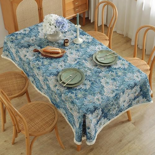 Verdickte Tischdecke Aus Baumwollleinen,rechteckiger Quastenbezug,dicke Und Strapazierfähige Tischdecke,Tischschutz,waschbar,geeignet For Esszimmer,Party,Couchtisch(Light blue,55.1x94.5in) von XUZAOJUN