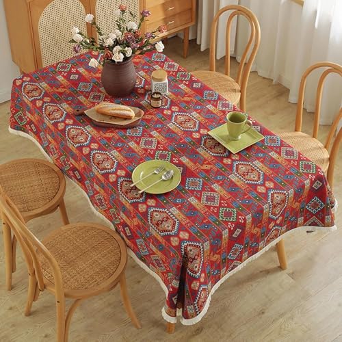 Verdickte Tischdecke Aus Baumwollleinen,rechteckiger Quastenbezug,dicke Und Strapazierfähige Tischdecke,Tischschutz,waschbar,geeignet For Esszimmer,Party,Couchtisch(Red,55.1x94.5in) von XUZAOJUN