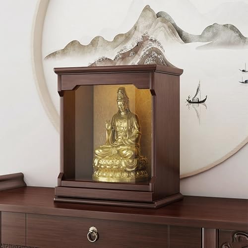 Wandmontierter Buddha-Statuenständer,Guanyin-Schrein Auf Dem Tisch Mit Ausziehbarem Ausziehregal,Bietet Platz For Buddhistische Ritualgegenstände Und Opfergaben(Rosewood,S) von XUZAOJUN