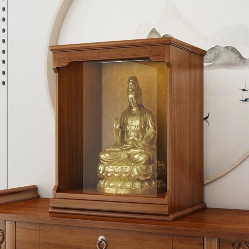 Wandmontierter Buddha-Statuenständer,Guanyin-Schrein Auf Dem Tisch Mit Ausziehbarem Ausziehregal,Bietet Platz For Buddhistische Ritualgegenstände Und Opfergaben(Walnut,M) von XUZAOJUN