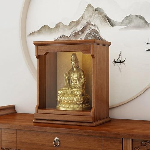 Wandmontierter Buddha-Statuenständer,Guanyin-Schrein Auf Dem Tisch Mit Ausziehbarem Ausziehregal,Bietet Platz For Buddhistische Ritualgegenstände Und Opfergaben(Walnut,S) von XUZAOJUN