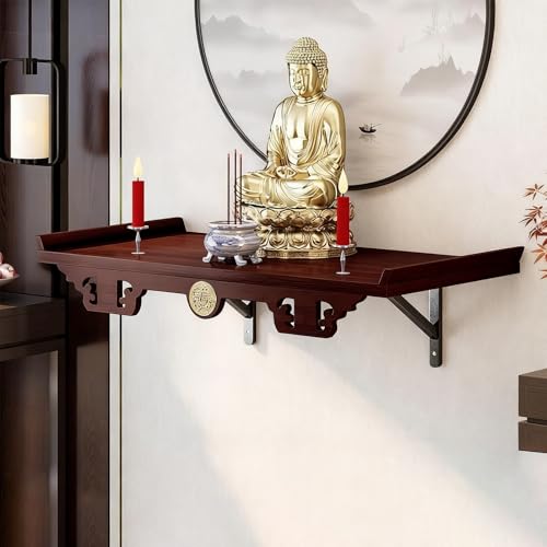 Wandmontierter Buddha-Statuenständer,Hölzerner Opfertisch For Den Hausschrein,Meditationsaltartisch,Geeignet For Spirituelle Praxis,Mit Einziehbarer Zugplatte(Wall-mounted,S) von XUZAOJUN