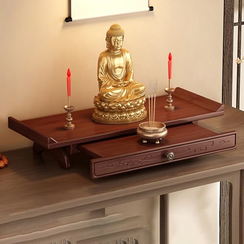 Wandmontierter Buddha-Statuenständer Aus Holz,Guanyin-Schrein Mit Ausziehbarem Teleskopregal,Große Lagerkapazität Buddhistische Ritualgegenstände,Altartisch Zuhause(Desktop,L) von XUZAOJUN