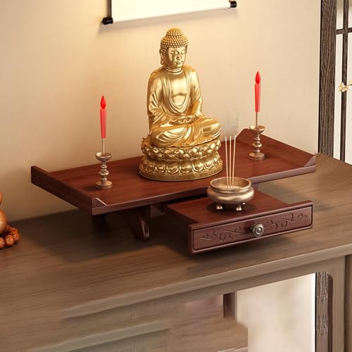 Wandmontierter Buddha-Statuenständer Aus Holz,Guanyin-Schrein Mit Ausziehbarem Teleskopregal,Große Lagerkapazität Buddhistische Ritualgegenstände,Altartisch Zuhause(Desktop,M) von XUZAOJUN