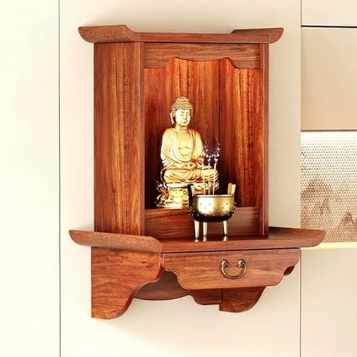 Wandmontierter Buddha-Statuenständer Und Altartisch,Hölzerner Altartisch, Schreinaltar,Opfertisch,Buddha-Nische,Heim-Räucheraltar,Geeignet For Schlafzimmer Und Büros(M) von XUZAOJUN