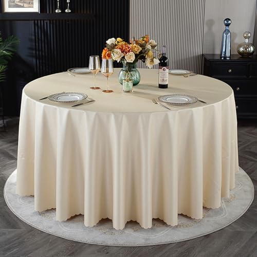 Weiße, Einfarbige,Große,Runde Tischdecke Aus Strapazierfähigem PU,Dekorativ, Wasserdicht Und Ölbeständig,Waschbar,Wiederverwendbar,For Hochzeiten,Bankette(Champagne,Diameter 94.5in) von XUZAOJUN