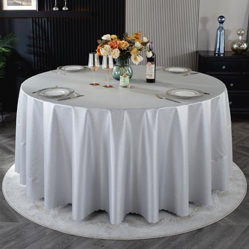 Weiße, Einfarbige,Große,Runde Tischdecke Aus Strapazierfähigem PU,Dekorativ, Wasserdicht Und Ölbeständig,Waschbar,Wiederverwendbar,For Hochzeiten,Bankette(Silver Gray,Diameter 126in) von XUZAOJUN