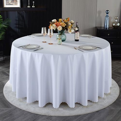 Weiße, Einfarbige,Große,Runde Tischdecke Aus Strapazierfähigem PU,Dekorativ, Wasserdicht Und Ölbeständig,Waschbar,Wiederverwendbar,For Hochzeiten,Bankette(White,Diameter 86.6in) von XUZAOJUN