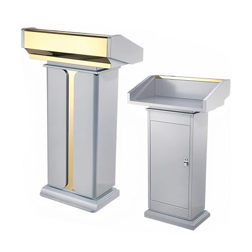 Weißes, Schwarzes Edelstahlpodium,Podiumständer Mit Ablageschicht,Kleiner Empfangstresen,Geeignet For Kirchenkanzel,Konferenz,Klassenzimmer,Hochzeit(Silver,B) von XUZAOJUN