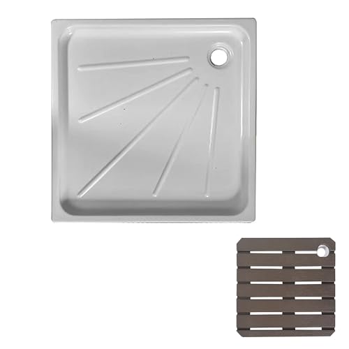 Wohnmobil-Duschwanne 24 X 24 Zoll, Temporäre Dusche, Quadratische Acryl-Duschwanne Mit Pop-up-Abfluss Und Rutschfester Matte, Camping-Duschwanne, Duschboden, Außenduschwanne(White+Gray) von XUZAOJUN