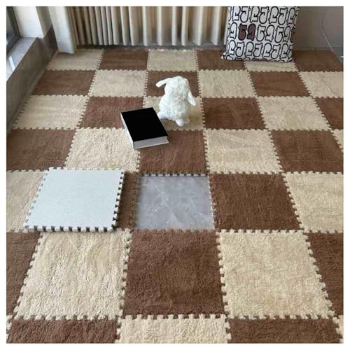 20 Stück Flauschige Spielmatten, Teppiche, Schaumstoff-Bodenfliesen, Plüsch-Puzzle-Teppich, quadratisch, ineinandergreifende Schaumstoff-Teppichfliesen mit Kanten(Apricot+Brown,24x24inch) von XUZWMAGZJ