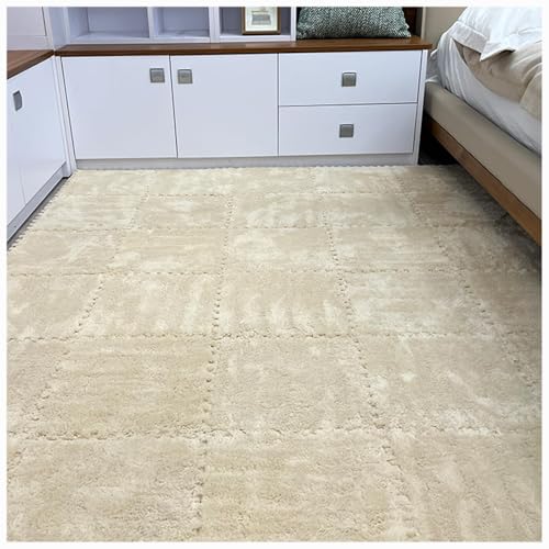 50er-Packung flauschige, ineinander greifende Teppichfliesen – 30,5 x 30,5 cm große Plüsch-Schaumstoff-Fußmatten mit Kanten, rutschfeste Puzzle-Teppiche for einfache Reinigung und Komfort(Apricot) von XUZWMAGZJ